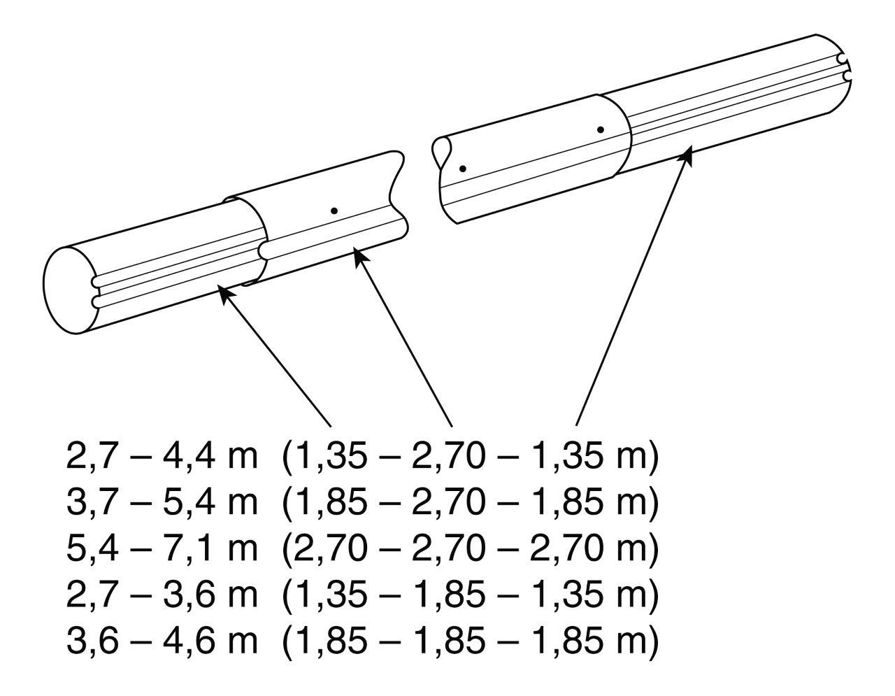 Teleskop. navíjecí tyč - délka: 5,4–7,1 m (eloxovaný hliník)